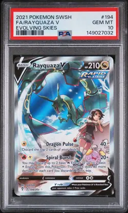 2021 POKEMON SWORD & SHIELD EVOLVING SKIES #194 FULL ART/RAYQUAZA V PSA 10 - Image 1