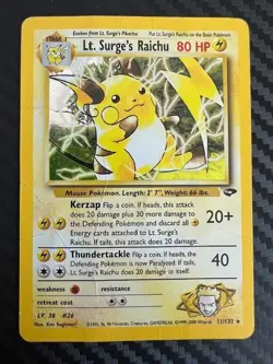 Pokemon TCG Lt. Surge's Raichu 11/132 Holo Rare Gym Challenge DMG - Image 1