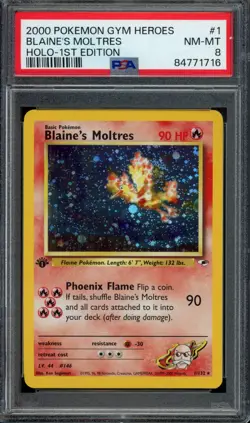 Pokemon Blaine's Moltres Holo 2000 Gym Heroes 1st Edition #1 PSA 8 NM-MT - Image 1