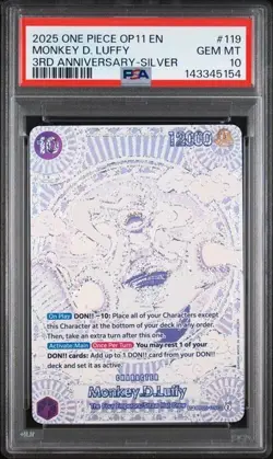 One Piece A Fist Of Divine Speed OP05-119 Monkey.D.Luffy 3rd Ann. Silver PSA 10 - Image 1
