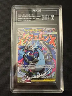 2025 Pokemon Mega Charizard X EX #023 Promo TAG 9 Mint Full Art - Image 1