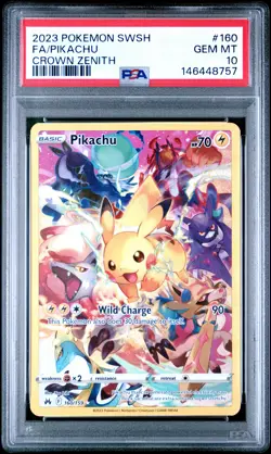 2023 POKEMON SWORD & SHIELD CROWN ZENITH #160 FULL ART/PIKACHU PSA 10 - Image 1