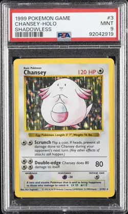 1999 POKEMON BASE SET SHADOWLESS #3 CHANSEY-HOLO PSA 9 - Image 1