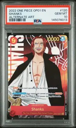 2022 One Piece OP01 EN Shanks 120 Alternate Art SEC Parallel PSA 10 Gem Mint - Image 1