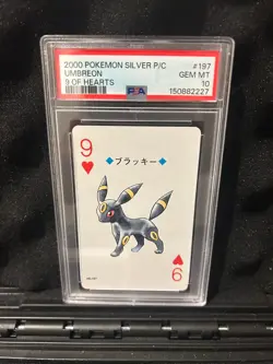 Pokemon Umbreon 9 of Hearts Silver Playing Cards Japanese #197 PSA 10 Gem Mint - Image 1