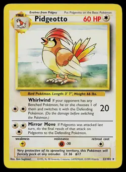 Pokemon Card - Pidgeotto Base Set 22/102 Rare - Image 1
