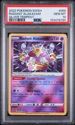 Radiant Alakazam 059/195 Silver Tempest Pokemon PSA 10 - Image 1
