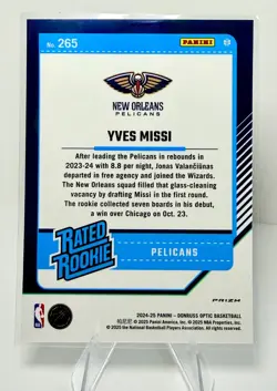 2024-25 Nba Panini Donruss Optic - Yves Missi #265- Holo Rated Rookie - Pelicans - Image 2