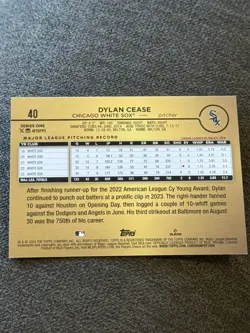 2024 Topps Series 1 #40 Dylan Cease SP Rare Mint Golden Mirror Image Variation - Image 2