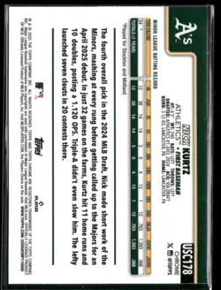 2025 Topps Chrome Update Nick Kurtz Rookie #USC178 Athletics - Image 2