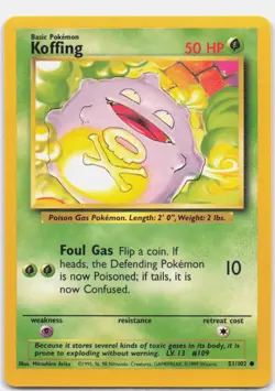 Koffing 51/102 Common Base Set Unlimited Pokemon Near Mint - Image 1