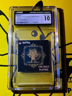 CGC 10 GEM-MINT - 24k Gold Plated Meowth Pokemon Candy Stickers 2023 Korean ✨ - Image 1