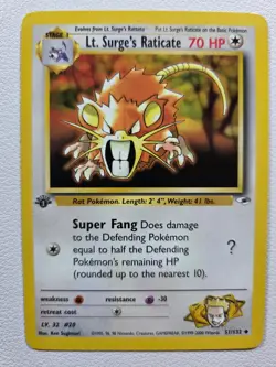Lt. Surge's Raticate Gym Heroes 051/132 Uncommon 1st Edition NM Pokemon TCG - Image 1