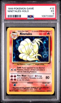 1999 POKEMON BASE SET UNLIMITED #12 NINETALES-HOLO PSA 5 - Image 1