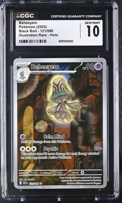 POKEMON CGC 10 GEM MINT BEHEEYEM ILLUSTRATION RARE 121/086 BLACK BOLT - Image 1