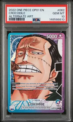 2022 ONE PIECE OP01-ROMANCE DAWN ALTERNATE ART #062 CROCODILE PSA 10 - Image 1
