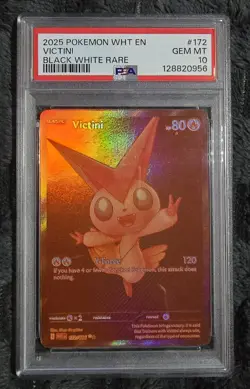 2025 POKEMON WHT EN-WHITE FLARE BLACK WHITE RARE #172 VICTINI PSA 10 - Image 1