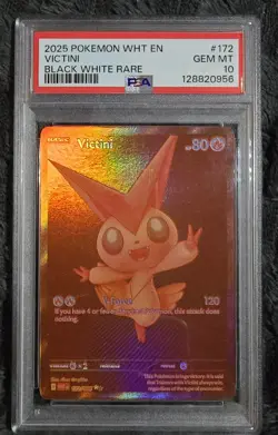 2025 POKEMON WHT EN-WHITE FLARE BLACK WHITE RARE #172 VICTINI PSA 10 - Image 3