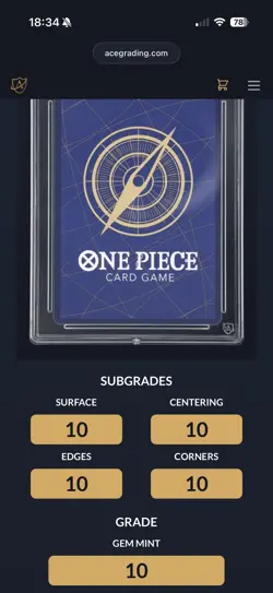 Sanji OP01-013 - 1st Anniversary Set Promo One Piece ACE 10 Graded Perfect Subs - Image 2