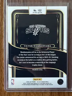 2024-25 Panini Select #102 Premier Level Victor Wembanyama Red Cracked Ice Prizm - Image 2