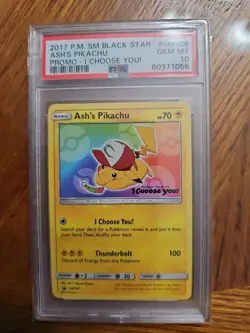Pokemon 2017 SM Black Star Promo Ash's Pikachu SM108 PSA 10 Regular English - Image 1