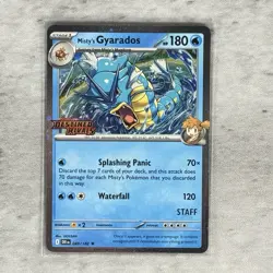 Pokemon TCG Destined Rivals Misty’s Gyarados 049/182 STAFF Stamped Prerelease - Image 1
