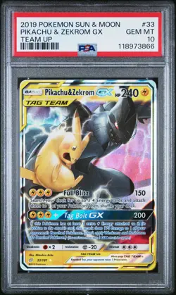 Pikachu & Zekrom Gx Team Up Pokemon Sun & Moon Team Up 33 NM PSA 10 - Image 1