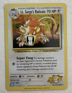 1x Lt. Surge's Raticate 016/034 Trading Card Game Classic Holo Pokem Card NM - Image 1
