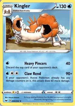 Kingler 044/202 SWSH01: Sword & Shield Base Set Pokemon Card TCG - Image 1