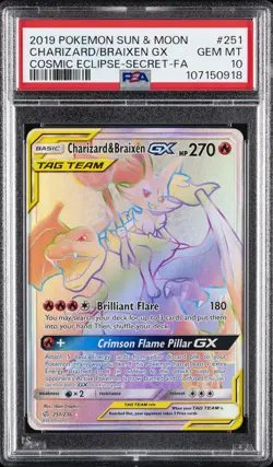 2019 POKEMON SUN & MOON COSMIC ECLIPSE FULL ART/CHARIZARD & BRAIXEN GX PSA 10 - Image 1