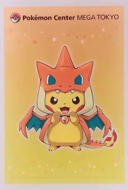 Mega Charizard Pikachu - Pokemon Center Mega Tokyo Clear Card 2016 From Japan - Image 1