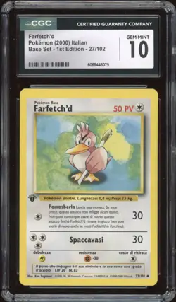 2000 Pokemon ITALIAN 1st Edition Base Set Farfetch’d 27/102 CGC 10 GEM MINT - Image 1