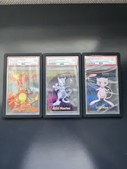 PC3 PC5 PC7 PSA 9 Charizard Mewtwo Mew 2000 Topps Pokemon Animation Clear Cards - Image 1