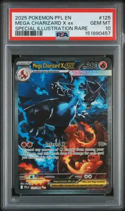 2025 POKEMON PFL EN-PHANTASMAL FLAMES #125 MEGA CHARIZARD X EX PSA 10 - Image 1