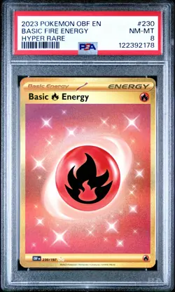 2023 POKEMON OBF EN-OBSIDIAN FLAMES HYPER RARE #230 BASIC FIRE ENERGY PSA 8 - Image 1