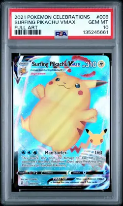2021 Pokemon Celebrations #009 Surfing Pikachu Vmax PSA10 - Image 1