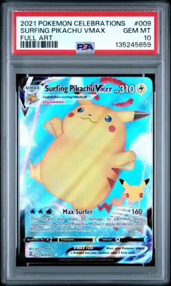 2021 Pokemon Celebrations #009 Surfing Pikachu Vmax PSA10 - Image 1