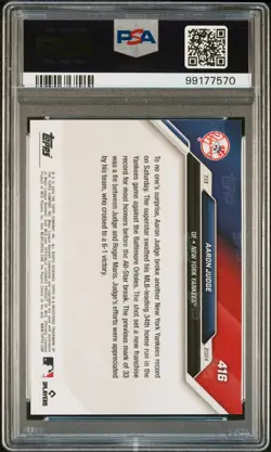 2024 TOPPS NOW PURPLE #416 AARON JUDGE 21/25 PSA 10 - Image 2