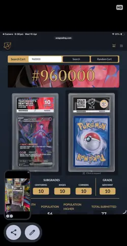 Team Rockets Mewtwo EX 125/098 SAR ACE 10 - Perfect Sub Grades KOREAN - Image 2
