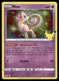 Mew 011/025 Celebrations CEL Rare Holo Pokemon LP 25th Anniversary 2021 - Image 1