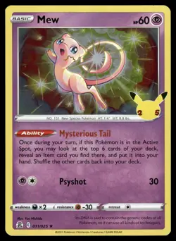Mew 011/025 Celebrations CEL Rare Holo Pokemon 25th Anniversary LP 2021 - Image 1