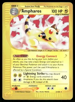 Pokemon Cards Ampharos 2/165 Reverse Holo Expedition Base Set Holo MP - Image 1