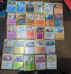28 Pokemon Card Lot Holos + Reverse Holos Radiant Hawlucha Riolu Scyther Drampa - Image 1