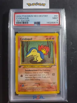 First Edition 2002 Pokemon Neo Destiny 61/105 Cyndaquil PSA Mint 9 - Image 1
