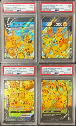 2021 Pokemon SWSH BSP Pikachu V-Union Celebrations Collection Set PSA 9 Mint - Image 1