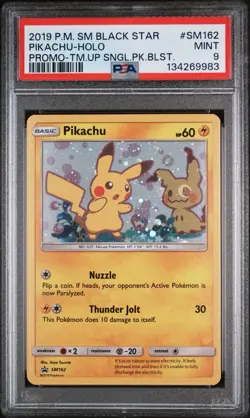 Pokemon Pikachu Team Up Blister Black Star Holo Promo SM162 PSA 9 - Image 1