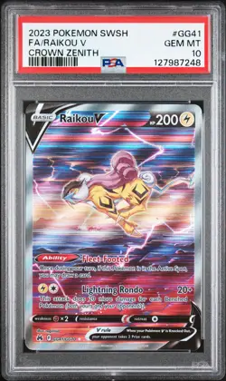 2023 POKEMON SWORD & SHIELD CROWN ZENITH #GG41 FULL ART/RAIKOU V PSA 10 - Image 1