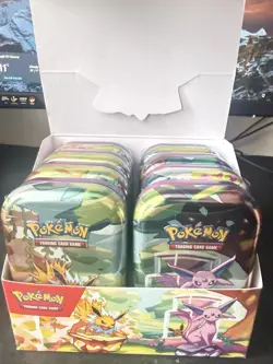 Pokemon TCG Prismatic Evoltuions Mini Tin Display Box Full Set of 8 Tins New - Image 3
