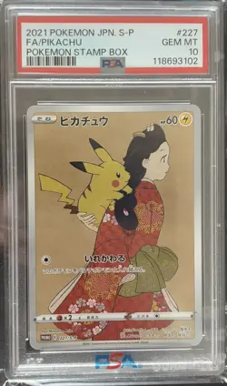 Pokemon Pikachu P.M. Stamp Bx. Japanese Full Art Promo #227/S-P PSA 10 - Image 1