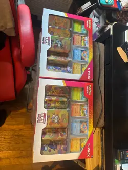 Pokemon TCG Scarlet & Violet 151 5-Pack Mini Tins Costco Bundle + 4 Promo Cards - Image 1